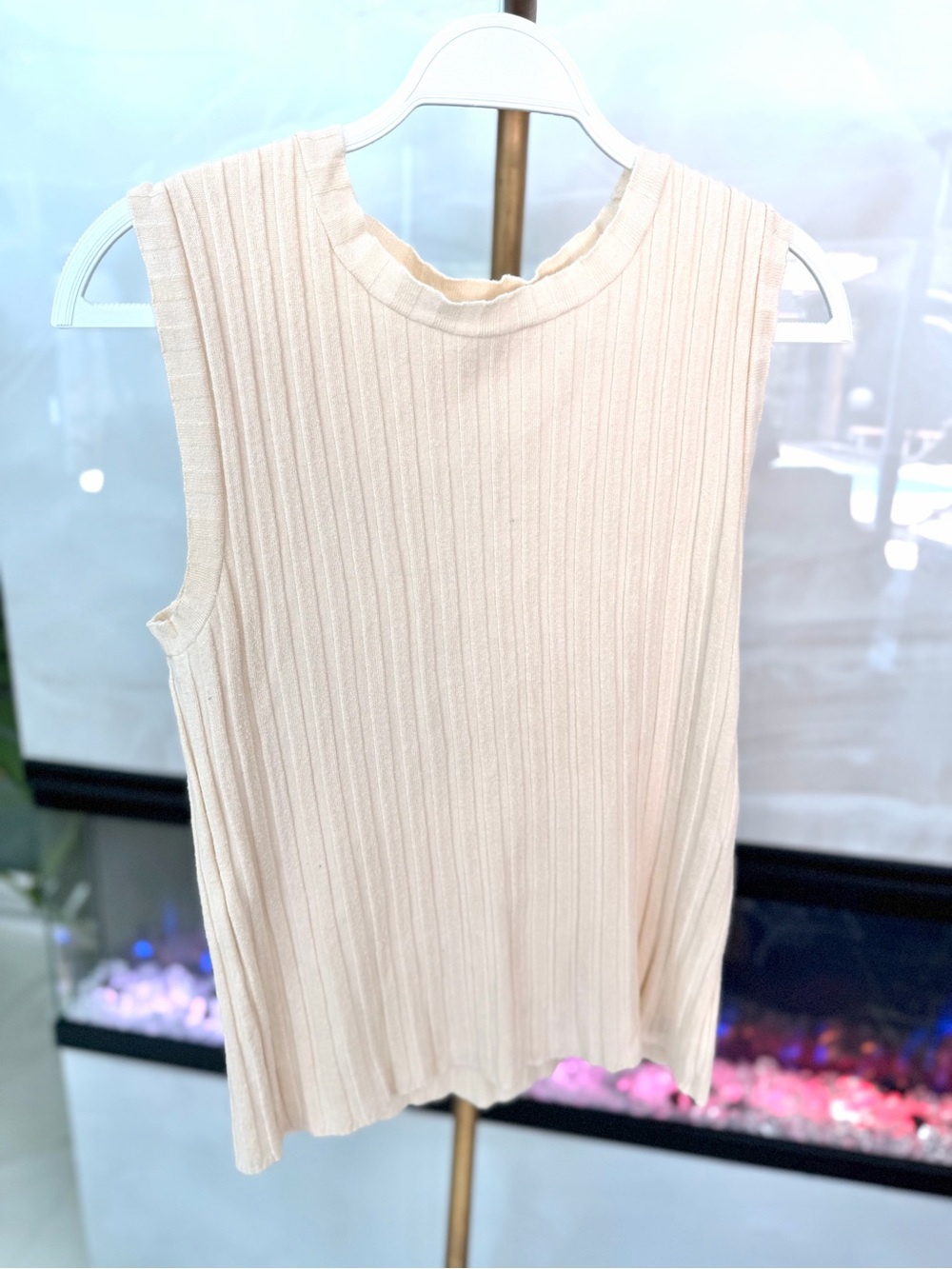 Pierre Cardin Ribbed Sleeveless Tank - Cream